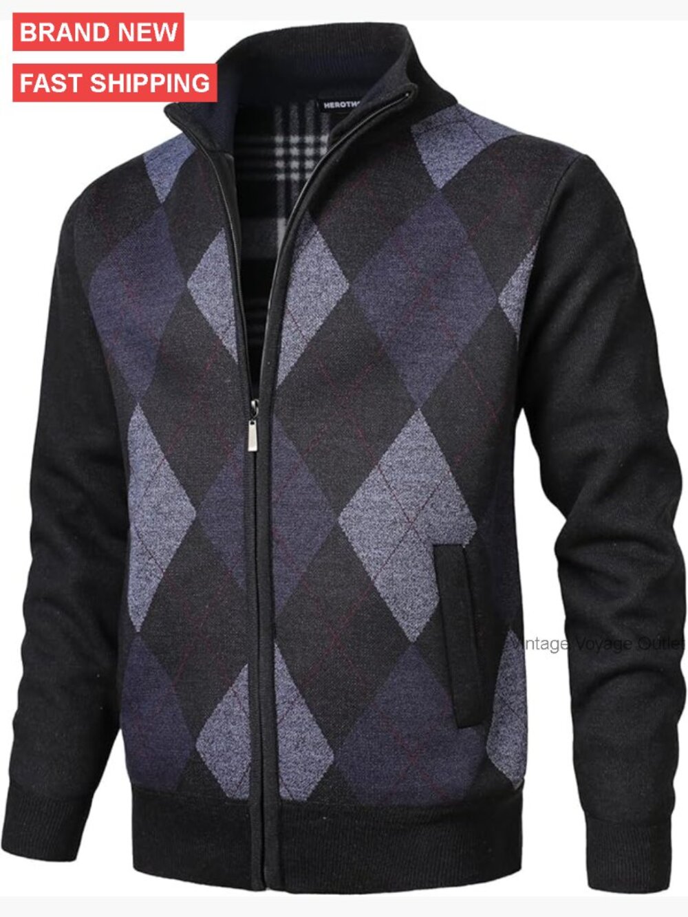 Men's Full Zip Fleece Lined Cardigan Sweater with Pockets